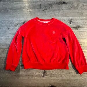 Cat & Jack Kids Youth Red Velour Crewneck Sweatshirt Size Medium 8 Heart Love